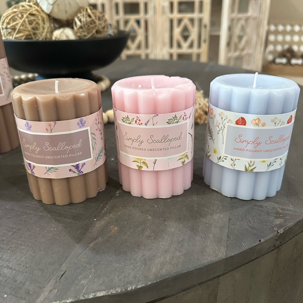 Hand Poured Scalloped Candles - Pink, Blue, Brown